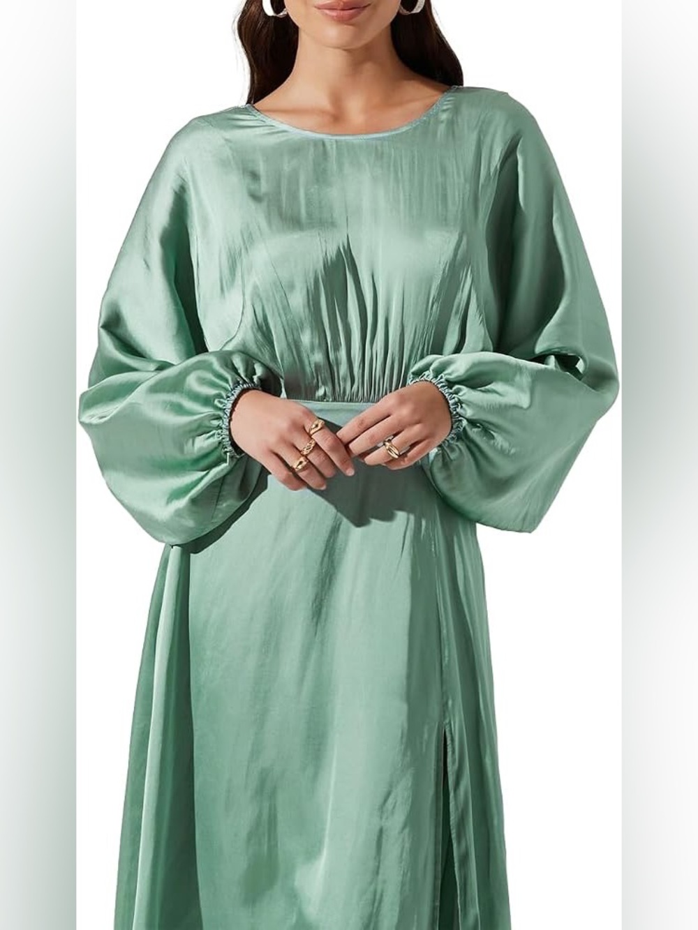 NWOT ASTR the Label Marin Satin Dolman Sleeve Midi Dress Sage Size M - Picture 6 of 10
